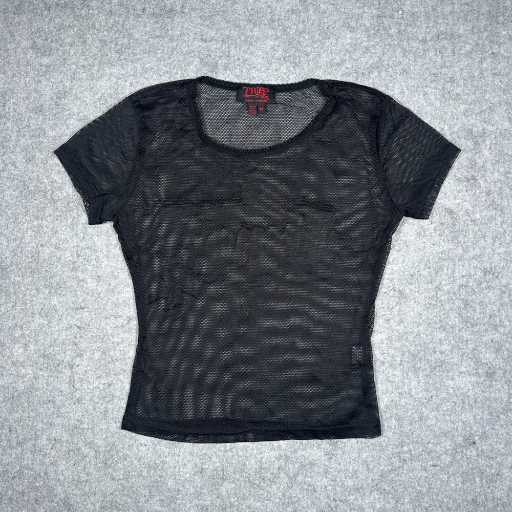 Tripp NYC Mesh Top Women Size Medium Black Goth Punk Emo Cyber Y2K Sheer